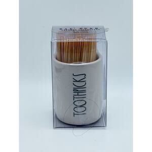 Rae Dunn Toothpick Holder With Wooden Toothpicks In Ceramic Container White